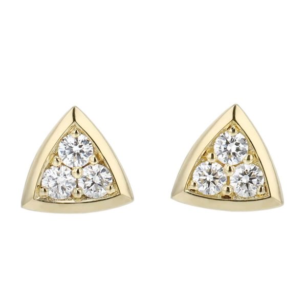 Faller round brilliant cut diamond 18ct yellow gold ladies trilliant shape earrings, 18kt, designer, handmade by Faller, Derry/ Londonderry, hand crafted, precious jewellery, jewelry