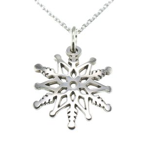 sterling silver snowflake pendant with chain, designer handmade by Faller, Derry/ Londonderry, Irish hand crafted