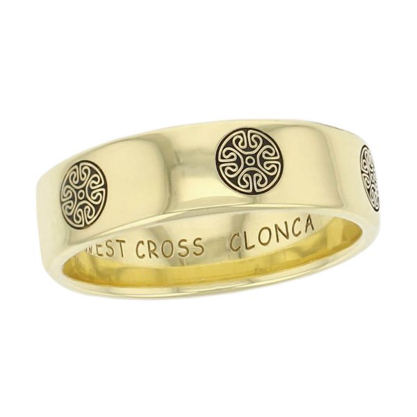 18ct yellow gold west cross, clonca pattern wedding ring, men’s, gents, Irish, celtic plait, interlace, weave, , St. Boden, made by Faller