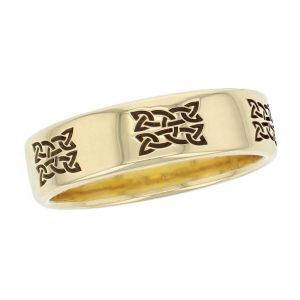 celtic knot wedding ring pattern, men’s, gents, woven pattern, Irish, made by Faller, 18ct yellow gold