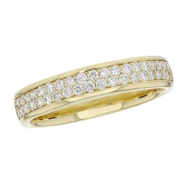 18ct yellow gold ladies round brilliant cut cut diamond eternity ring, diamond set wedding ring, woman’s bridal, personalised engraving, court profile, comfort fit, precious jewellery by Faller of Derry/ Londonderry, jewelry, grain set, 18kt