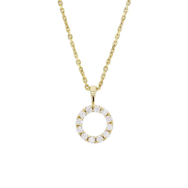 Faller Eternal Circle, round brilliant cut diamond halo 18ct yellow gold ladies pendant with chain symbol of everlasting love, eternal circle of life, wedding anniversary, celebrate birth, 18kt, designer, handmade by Faller, Derry/ Londonderry, hand crafted, precious jewellery, jewelry