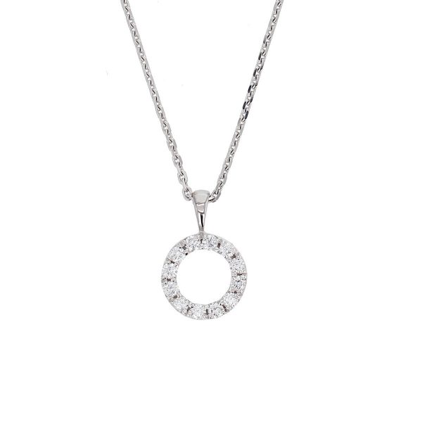 Faller Eternal Circle, round brilliant cut diamond halo 18ct white gold ladies pendant with chain symbol of everlasting love, eternal circle of life, wedding anniversary, celebrate birth, 18kt, designer, handmade by Faller, Derry/ Londonderry, hand crafted, precious jewellery, jewelry