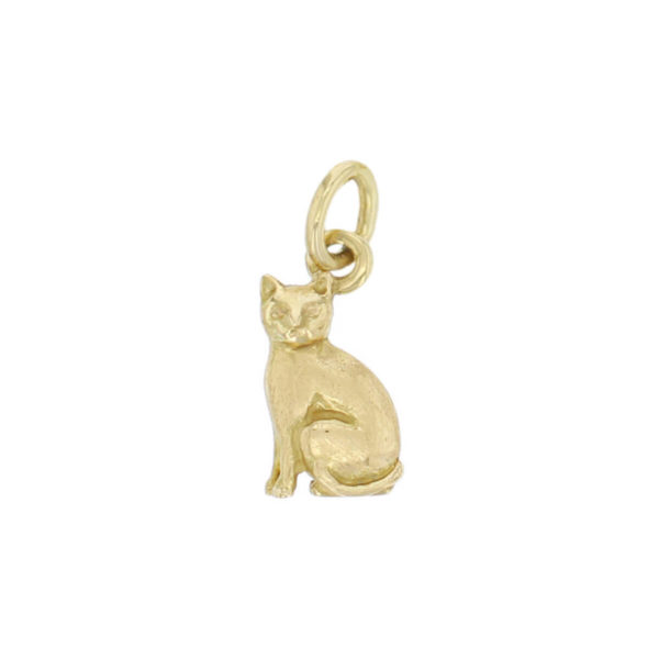18ct yellow gold cat pendant, charm, patience, curiosity, independence, cleverness, 9 lives, lucky, designer handmade by Faller, Derry/ Londonderry, Irish hand crafted