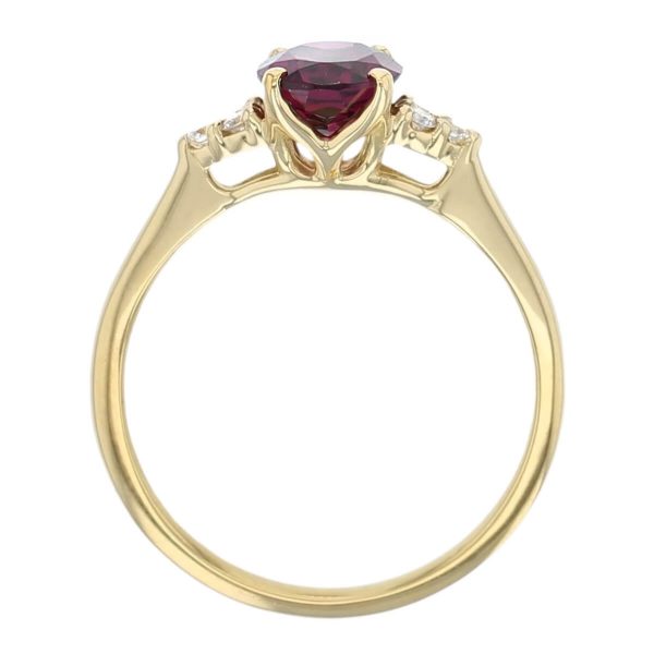 18ct yellow gold ladies oval cut burgundy rhodolite garnet & diamond designer multi stone engagement ring designed & hand crafted by Faller of Derry/ Londonderry, dress ring, precious gem jewellery, jewelry, shoulder set
