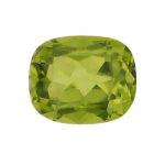 peridot facts, peridot gem, lime, yellow green, loose gemstone, unset stone, cushion shape, faceted