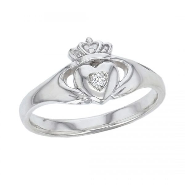Faller Claddagh, 18ct white gold, Irish, love, loyalty & friendship, hands, heart & crown, dress ring, ladies, diamond