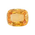 sapphire gem, orange yellow, loose gemstone, unset stone, cushion shape, faceted