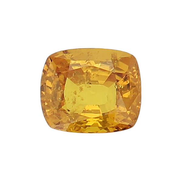sapphire gem, orange yellow, loose gemstone, unset stone, cushion shape, faceted