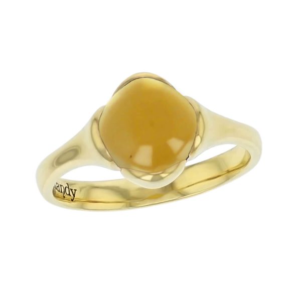 18ct yellow gold yellow cushion cut cabochon citrine gemstone dress ring, designer jewellery, quartz gem, jewelry, handmade by Faller, Londonderry, Northern Ireland, Irish hand crafted, Kandy