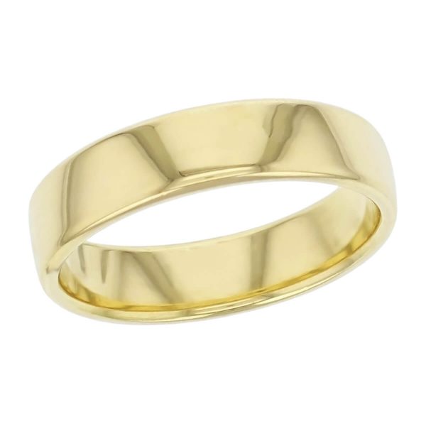 5.5mm wide, 18ct yellow gold, men’s wedding ring, gents, bridal, plain, personalised engraving, curved profile, comfort fit, add pattern, marraige ring, precious jewellery by Faller of Derry/ Londonderry, jewelry