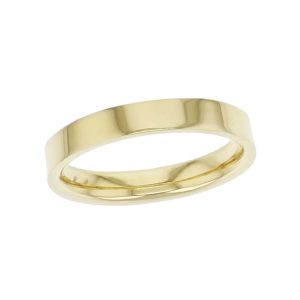 3.2mm wide 18ct yellow gold ladies wedding ring, woman's, bridal, plain, personalised engraving, flat profile, comfort fit, add diamonds, marraige ring, precious jewellery by Faller of Derry/ Londonderry, jewelry