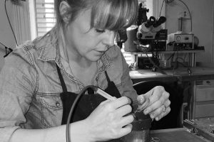 Faller goldsmiths at work, Faller the Jeweller, Derry/ Londonderry , Annemarie preparing waxes