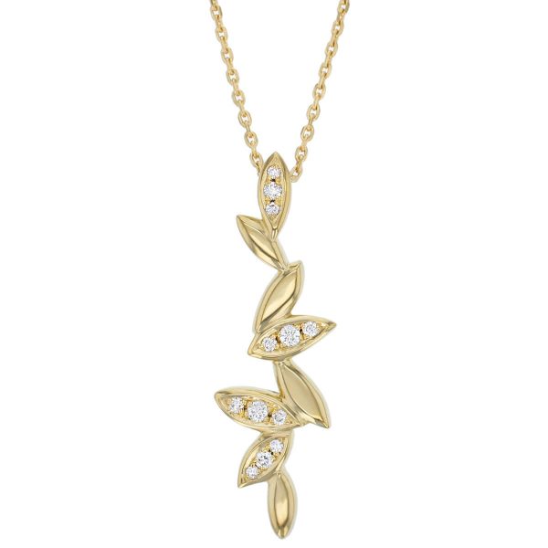 18ct yellow gold Faller falling leaves diamond pendant, designer jewellery, jewelry, handcafted, fall