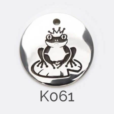 disc, sterling silver pendant, frog prince, crown , personalised jewellery
