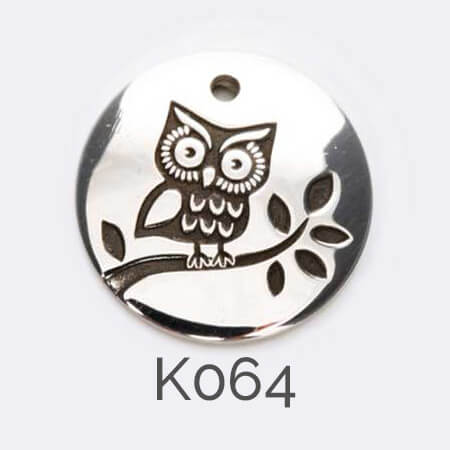 disc, sterling silver pendant, bird, owl, personalised jewellery