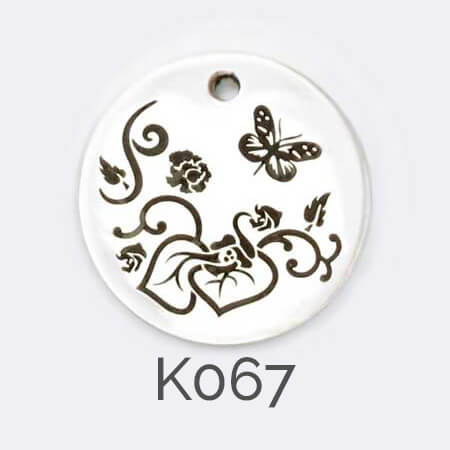 Faller Kryptos disc, sterling silver pendant, flower, leaves, butterfly personalised jewellery