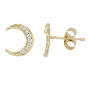 18ct yellow gold Faller diamond moon stud earrings, designer jewellery, jewelry, handcafted