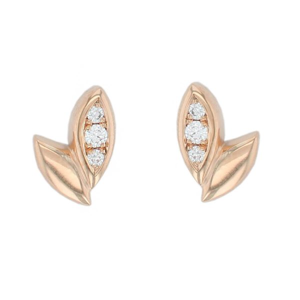 18ct rose gold Faller falling leaves diamond stud earrings, designer jewellery, jewelry, handcafted, fall