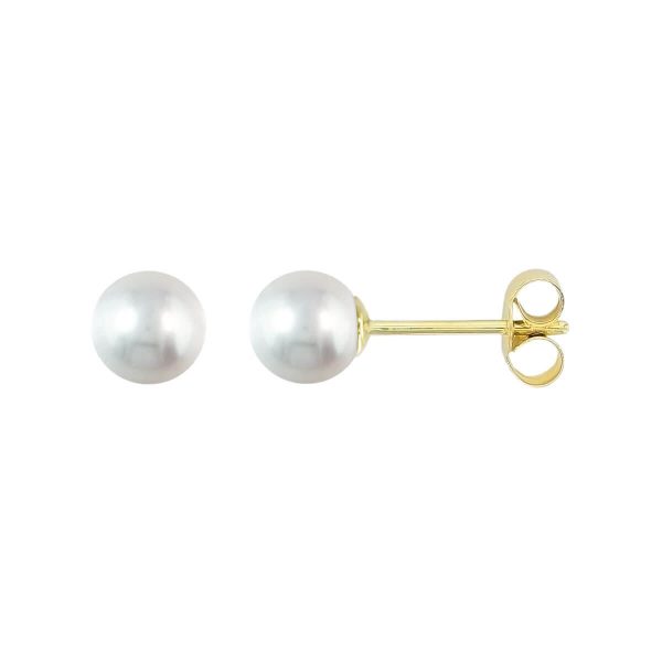 5-5.5mm white saltwater Acoya pearls 18ct yellow gold ladies stud earrings. 18kt, designer, handmade by Faller, hand crafted, precious pearl jewellery, jewelry, hand crafted