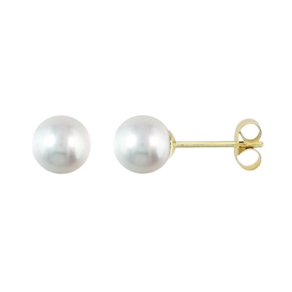 6-6.5mm white saltwater Acoya pearls 18ct yellow gold ladies stud earrings. 18kt, designer, handmade by Faller, hand crafted, precious pearl jewellery, jewelry, hand crafted