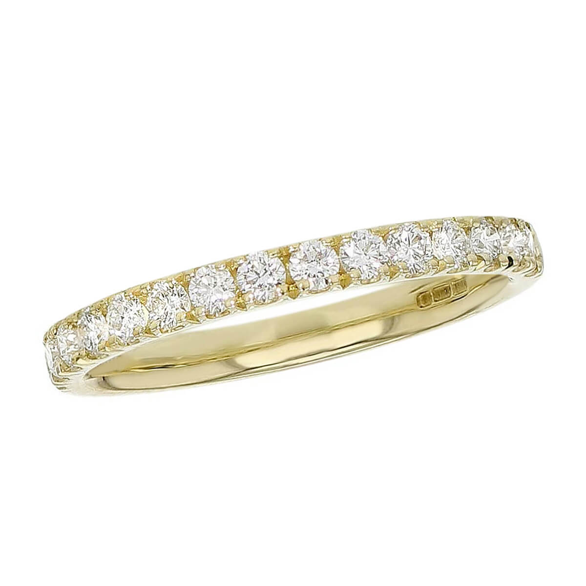 2.5mm wide 18ct yellow gold ladies round brilliant cut diamond eternity ring, diamond set wedding ring, woman’s bridal, personalised engraving, court profile, comfort fit, precious jewellery by Faller of Derry/ Londonderry, jewelry, claw set, 18kt