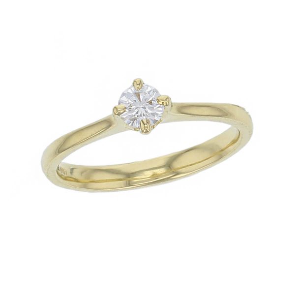 round brilliant cut diamond solitaire engagement ring, 18ct yellow gold, 18kt, designer, handmade by Faller, hand crafted, betrothal, promise, precious jewellery, jewelry, hand crafted, GIA certified, , G.I.A. GIA