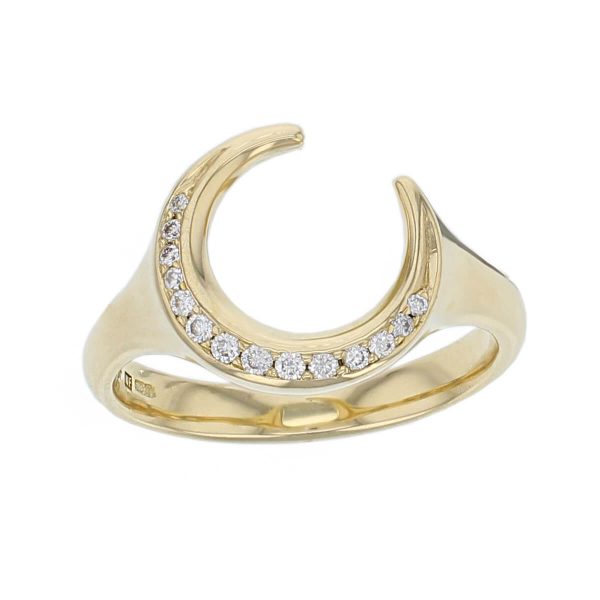 Faller Cresent Moon Ring, diamond 18ct yellow gold ladies dress ring. 18kt, designer, handmade by Faller, Derry/ Londonderry, hand crafted, precious jewellery, jewelry