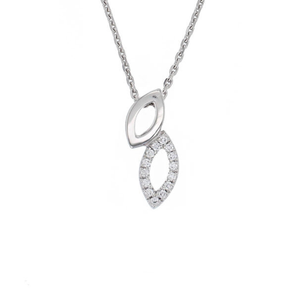 Faller round brilliant cut diamond marquise shape 18ct white gold ladies pendant with chain, 18kt, designer, handmade by Faller, Derry/ Londonderry, hand crafted, precious jewellery, jewelry
