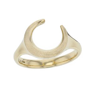 ladies 18ct yellow gold dress ring designed & hand crafted by Faller of Derry/ Londonderry, cresent moon, personalised engraving, precious jewellery, jewelry