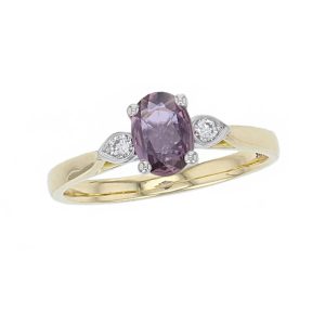 alternative engagement ring, 18ct yellow gold platinum ladies oval cut purple sapphire & diamond designer trilogy engagement ring designed & hand crafted by Faller of Derry/ Londonderry, dress ring, precious gem jewellery, jewelry
