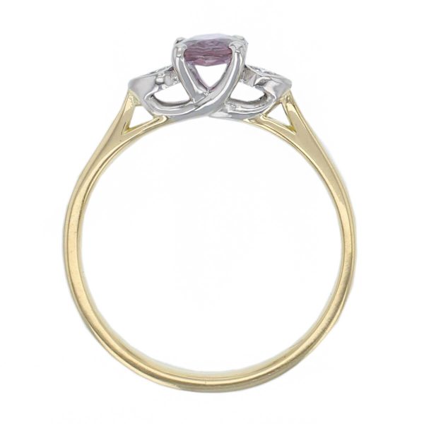 18ct yellow gold platinum ladies oval cut purple sapphire & diamond designer trilogy engagement ring designed & hand crafted by Faller of Derry/ Londonderry, dress ring, precious green gem jewellery, jewelry