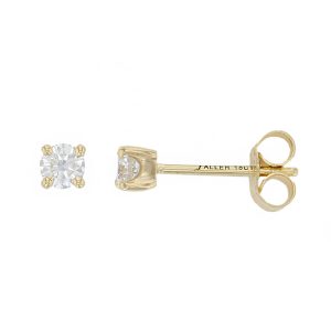 Faller round brilliant cut 4 claw set diamond 18ct yellow gold ladies solitaire earrings, 18kt, designer, handmade by Faller, Derry/ Londonderry, hand crafted, precious jewellery, jewelry