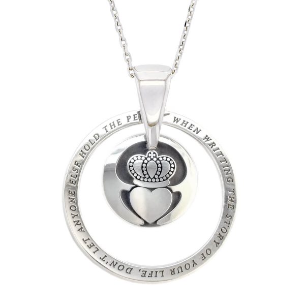 Faller Kryptos necklace, sterling silver, message pendant, personalised engraving, make your own, jewellery, gift, celebration, symbol, claddagh, love, loyalty, friendship