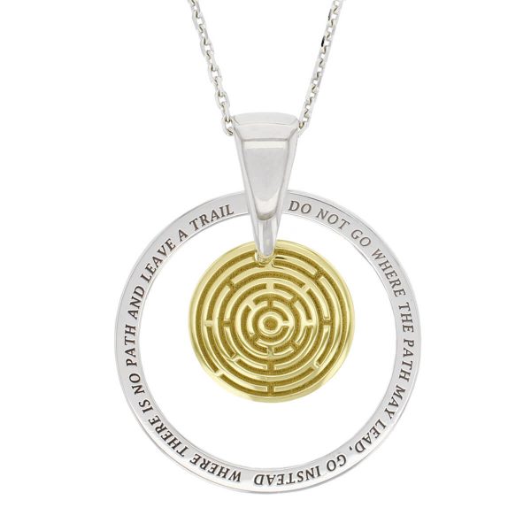 Faller Kryptos necklace, message pendant, personalised engraving, make your own, jewellery, gift, celebration, symbol, 18ct yellow gold disc, snowflake, birthday gift, anniversary, maze, labyrinth