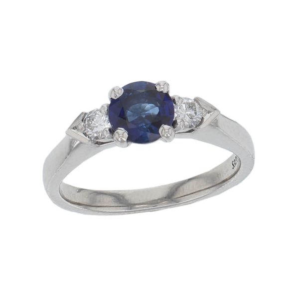 alternative engagement ring, platinum ladies brilliant cut blue sapphire & diamond designer trilogy engagement ring designed & hand crafted by Faller of Derry/ Londonderry, dress ring, precious blue gem jewellery, jewelry
