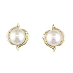 6.5mm white saltwater Acoya pearls 18ct yellow gold ladies stud earrings. 18kt, designer, handmade by Faller, hand crafted, precious pearl jewellery, jewelry, hand crafted