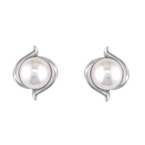 6.5mm white saltwater Acoya pearls 18ct white gold ladies stud earrings. 18kt, designer, handmade by Faller, hand crafted, precious pearl jewellery, jewelry, hand crafted
