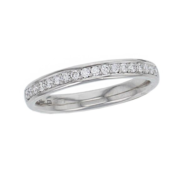 2.8mm wide platinum ladies round brilliant cut diamond eternity ring, personalised engraving, court profile, comfort fit, precious jewellery by Faller of Derry/ Londonderry, jewelry, grain set