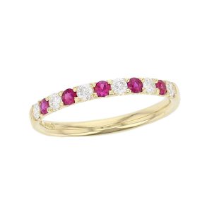18ct yellow gold round brilliant cut diamond & ruby eternity ring designer dress ring handmade by Faller, hand crafted, precious jewellery, jewelry, ladies , woman