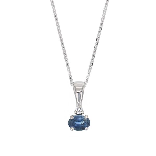 blue sapphire & diamond 18ct white gold ladies pendant with chain, 18kt, designer, handmade by Faller, Derry/ Londonderry, hand crafted, precious jewellery, september birthstone, jewelry
