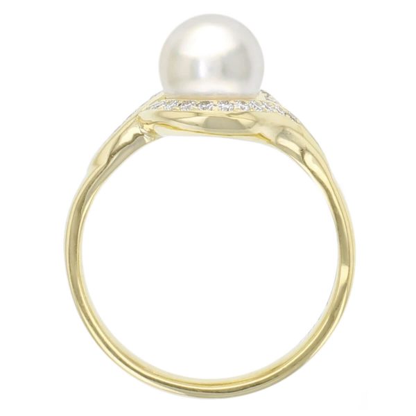 Akoya pearl & diamond 18ct yellow gold ladies dress ring. 18kt, designer, handmade by Faller, hand crafted, precious jewellery, jewelry, hand crafted