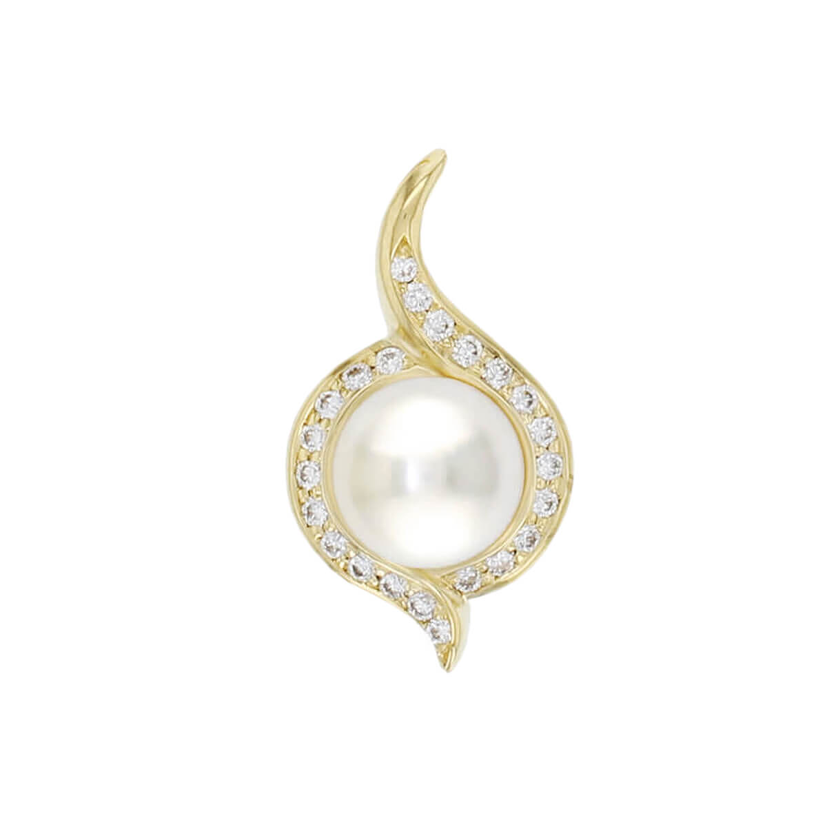 6- 6.5mm Akoya cultured saltwater pearl diamond halo 18ct yellow gold pendant with chain,18kt, designer, handmade by Faller, Derry/ Londonderry, hand crafted, precious jewellery, jewelry