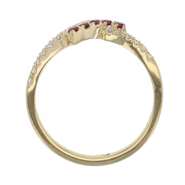 18ct Yellow Gold Ruby & Diamond Crossover Ring