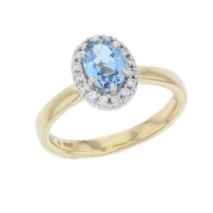 Aquamarine & Diamond 18ct Yellow Gold & Platinum Halo Ring