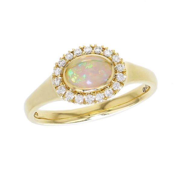 Opal & Diamond Halo 18ct Yellow Gold Ring