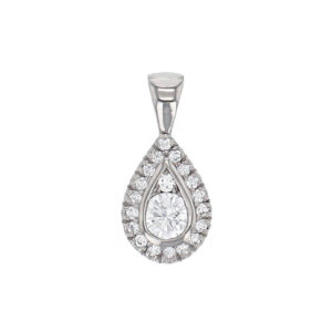 Faller round brilliant cut halo diamond 18ct white ladies pendant with chain, 18kt, designer, handmade by Faller, Derry/ Londonderry, hand crafted, precious jewellery, jewelry