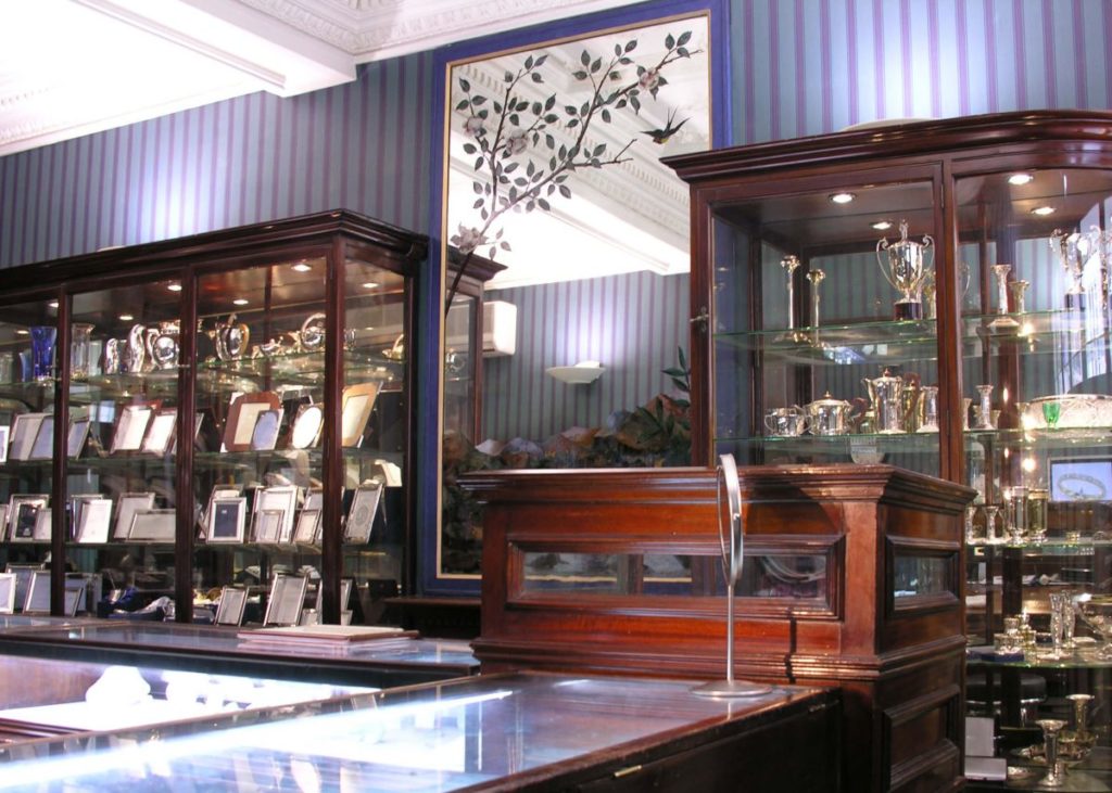 Faller the Jeweller, 12 Starnd Road, Derry, Londonderry, Northern Ireland, interior, antique German mirror, Black Forrest
