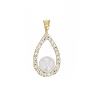 6- 6.5mm Akoya cultured saltwater pearl diamond halo 18ct yellow gold pendant with chain,18kt, designer, handmade by Faller, Derry/ Londonderry, hand crafted, precious jewellery, jewelry