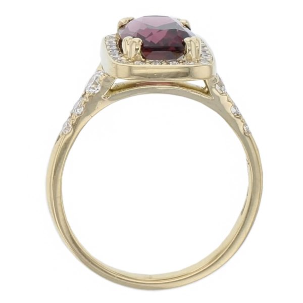 alternative engagement ring, 18ct yellow gold ladies cushion cut red spinel & diamond designer multi stone engagement ring designed & hand crafted by Faller of Derry/ Londonderry, cluster/halo dress ring, precious gem jewellery, jewelry